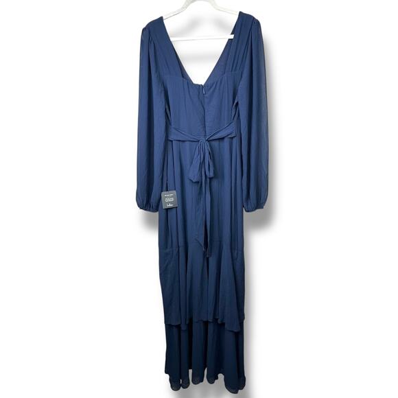Lulus NWT Tier Elegance Navy Sheer Long Sleeve Tiered Woven Tie Maxi Dress 2X - Picture 6 of 10